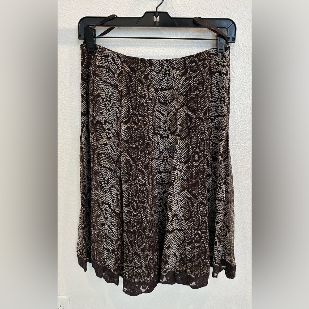 INC Brown Snake Print Silk Skirt